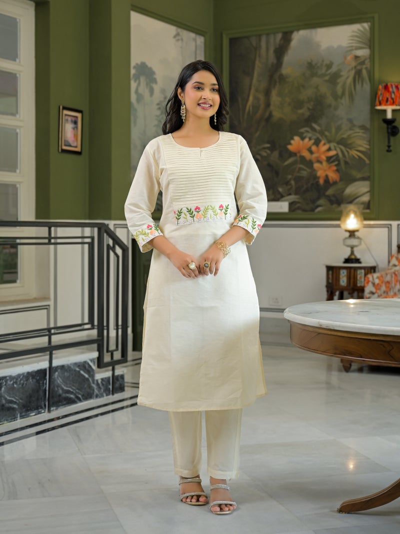 Shifory White Embroidered Kurti with Pant Set for Women - Image 4